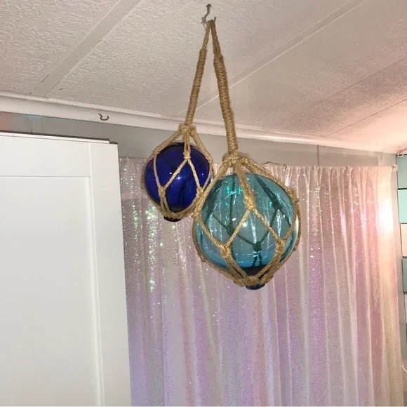 Glass Buoys Turquoise and Cobalt Blue Approximate Circumference 17” 21” - Picture 1 of 7